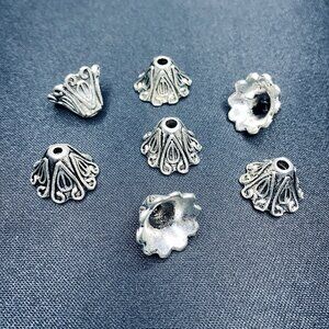 Antique Silver Flower Cone Bead Cap, Lead Free, Cadmium Free, 15x11mm, Hole: 2mm